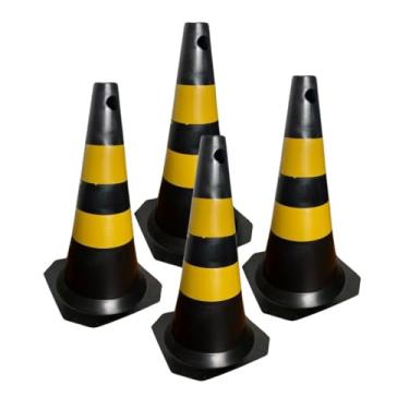 Imagem de Kit 4 Cone de Sinalização 50cm para Trânsito Estacionamento EPI Segurança Preto e Amarelo