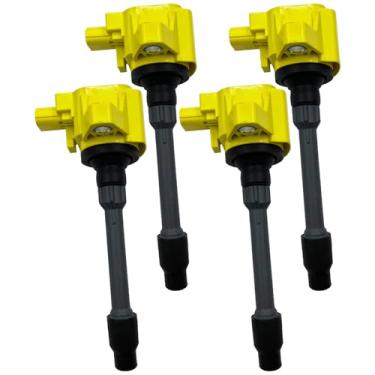 Imagem de HLZ PRODUCT Conjunto De 4 Bobinas Ignição Amarelas Alto Desempenho Compatíveis Com Acura Rdx Tlx Honda Accord Civic Clarity Cr-V Crv Insight 1.0T 1.5T 2.0T 1.5 2.0 Híbrido Substituição Para 30520-59
