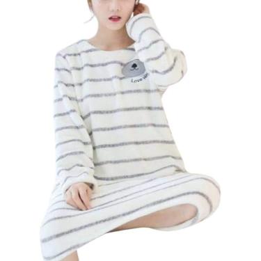 Imagem de 2020 Vestido De Noite De Inverno Flnel Mulheres Plus Size Camisola Quente Solta Bonito Impressão Sleepshirts Manga Longa Homewear Camisola, Color 14, hM