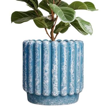 Imagem de Ceramicfor Vasos de cerâmica para plantas: plantador de 30 cm com orifício de drenagem, vasos de flores grandes redondos para plantas de interior e exterior, vaso de cerâmica decorativo canelado