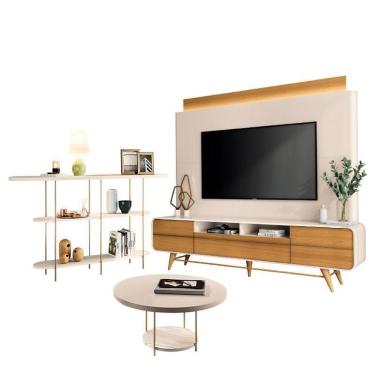 Imagem de Estante Home Theater Nobre Off White Cinamomo E Aparador Infinity E Mesa De Centro Sky Off White– Hb Móveis