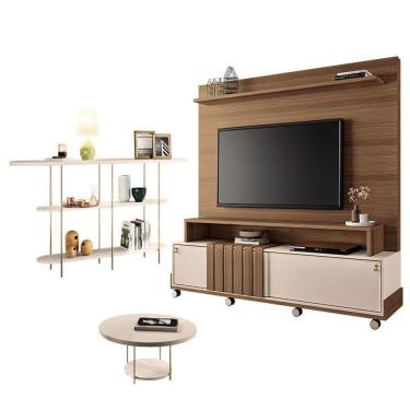 Imagem de Estante Home Theater Bold Off White Castanho E Aparador Infinity E Mesa De Centro Sky Off White - Hb Móveis
