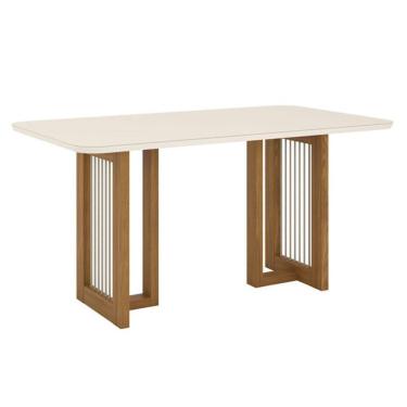 Imagem de Mesa De Jantar Yara 160 Cm Canto Arredondado Com Vidro Nature Off White - Henn