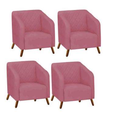 Imagem de Kit 04 Poltrona Cadeira Lotus Decorativa Recepção Sala De Estar Suede 