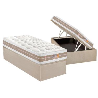 Imagem de Cama Box Baú Solteiro: Colchão Molas  Ensacadas Castor Silver Star Air + Base CRC Suede Clean (88x188)