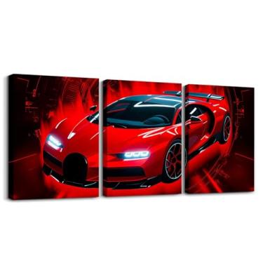 Imagem de jejeloiu Arte de parede em tela de carro de corrida para sala de estar quarto carro de corrida decoração de parede para banheiro esportes radicais crianças meninos meninas arte pôsteres pintura