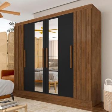 Imagem de Roupeiro Casal 6 Pts Ripado Com Espelho Camille Freijó/preto Fos - M.a Freijó/preto Fosco