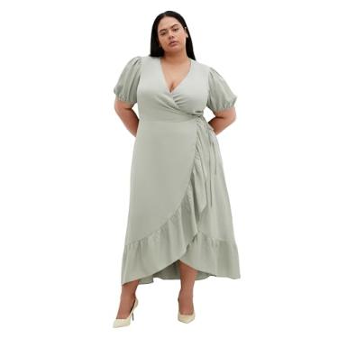 Imagem de City Chic Vestido feminino plus size - Sarina Wrap Midi, Sálvia macia, 46
