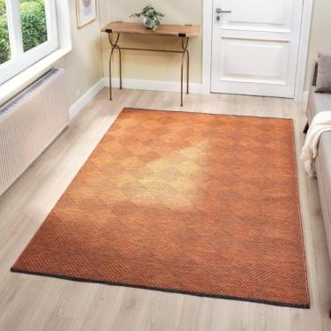 Imagem de LUXE WEAVERS Tapete moderno quadriculado antiderrapante laranja 5x7 lavável, tapete texturizado geométrico