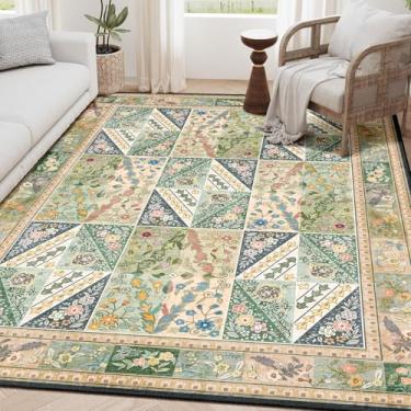 Imagem de YesRug Tapete verde 1,5 m x 18 cm – Tapete de área de diamante Boho floral lavável para quarto, sala de estar, cama, cozinha, sala de jantar, quarto de crianças, escritório, pilha baixa, ultramacio
