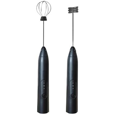 Imagem de Mini Mixer Elétrico Portátil com Fuê Inox – Batedor de Café, Cappuccino, Ovos, Shakes e Bebidas – Recarregável USB ou a Pilha – Preto