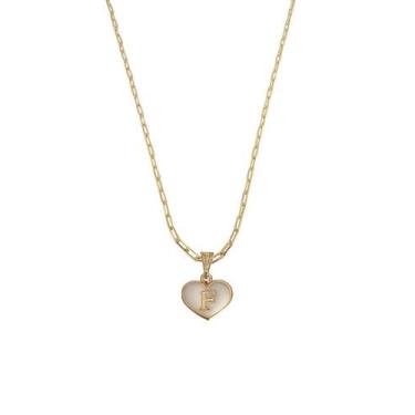 Imagem de Colar Cartier 45Cm Coração Branco Letra F Banhado Ouro 18K - Anaisa Se