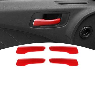 Imagem de PDKLIN Acabamento interno da maçaneta da porta do carregador para Dodge Charger/Chrysler 300C 2011-2023 Vermelho Acessórios interiores 4 peças