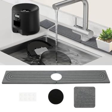 Imagem de Tapete de torneira de pia de cozinha torneira de pia de diatomita protetor de respingos bandeja de pia de pedra absorvente de água secagem rápida sabão esponja almofada de pia torneira tapete de