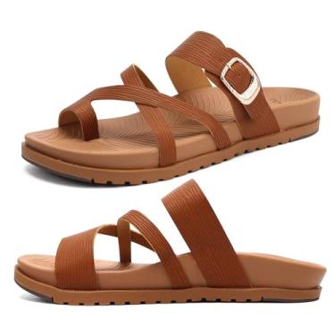 Imagem de KuaiLu Sandálias ortopédicas femininas com almofada de suporte de arco confortável tapete de ioga slides moda verão praia sandálias planas ajustáveis bico aberto viagem ao ar livre fascite plantar