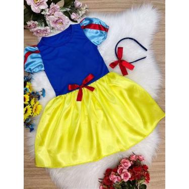Imagem de Vestido Infantil Branco de Neve Amarelo com Tiara Luxo - Fantasia - Fa