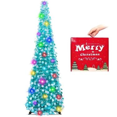 Imagem de Árvore de Natal MACTING de 152 cm Pop Up com luzes azul aqua