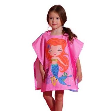 Imagem de Toalha Poncho de Praia Bebê com Capuz Sereia Rosa Everly-Feminino