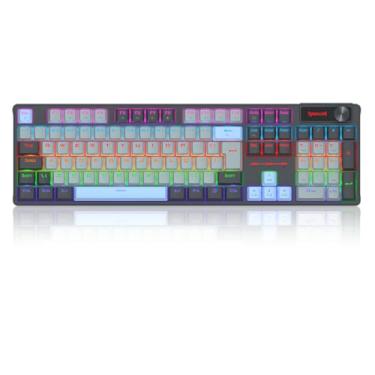 Imagem de Teclado Mecânico Gamer Redragon Caesura Iluminação Rainbow Cinza Branco e Azul Switch Marrom com Roda de Volume K718GB-R