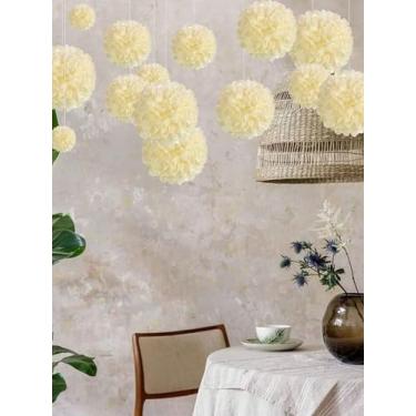 Imagem de 6 peças de decorações de festa de Natal: enfeites de bola de papel creme, cenário de festa de aniversário de 20 cm, hortênsias adequadas para época de colheita, aniversários, decorações de casamento