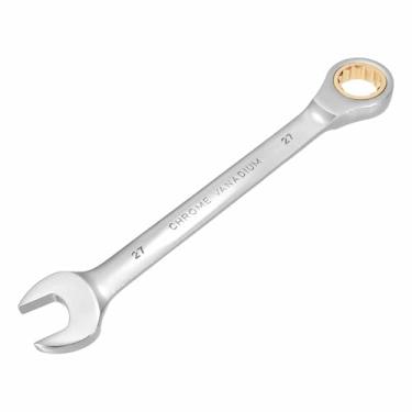 Imagem de HARFINGTON Chave de combinação de catraca 27 mm métrico 12 pontos CR-V aço cromado alongamento caixa dupla chave catraca de extremidade aberta com 72 dentes e chave inglesa de 5° ferramenta para