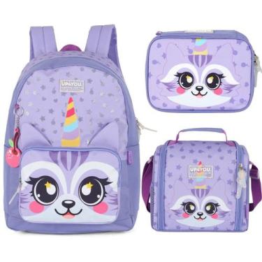 Imagem de Kit mochila lancheira estojo bolsa escolar cute pet up4you, Roxo