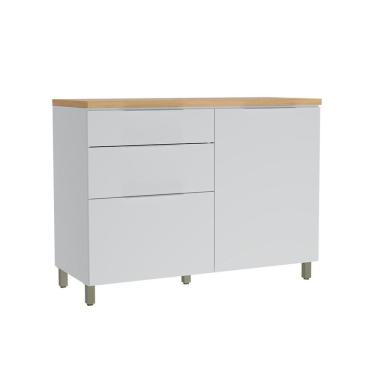 Imagem de Balcão de Cozinha com Tampo Marquesa 100% MDF 1 Porta 3 Gavetas Branco e Nature