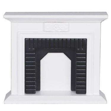 Imagem de Lareira de casa de bonecas em miniatura: lareira de madeira branca em escala 1:12