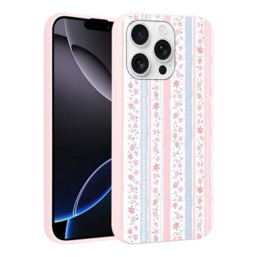 Imagem de Vulfwela Linda capa de telefone listrada rosa para iPhone 16 Pro Max Flower Case 17.5 cm, estética moderna estampa floral design à prova de choque anti-arranhões fina flexível silicone Funda capa para