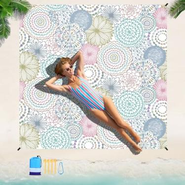 Imagem de Cobertor de praia 198 × 284 cm, adequado para 1 a 7 adultos, impermeável, à prova de areia, cobertor leve, grande, resistente à água, tapete de piquenique para praia, viagem, acampamento, piquenique