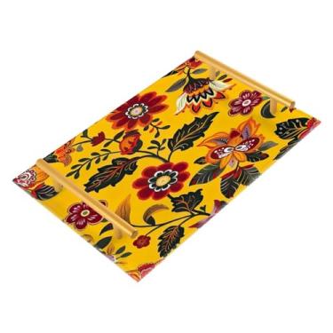 Imagem de Wassud Bandeja de banheiro com estampa floral desenhada à mão, bandejas de perfume, alça de maquiagem, mesa de balcão de cozinha, 30 x 20 cm