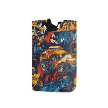 Imagem de CEBUGI Cesta de lavanderia Monster Trucks cesto de roupa suja dobrável para roupas, quarto, banheiro, dormitório