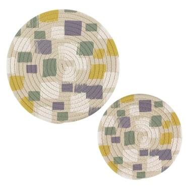Imagem de Wassud Trivet quadrado para pratos quentes suportes de panela redondos de algodão almofadas quentes elegantes porta-copos decoração de cozinha e acessórios, 2 peças