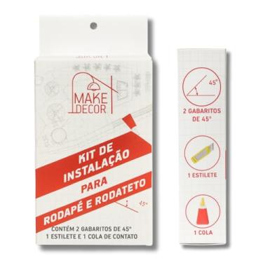Imagem de Kit de Instalação para Rodapé e Rodateto, com 2 Gabaritos de 45º, 1 Estilete com Corpo de Plástico e Lâmina de Aço, 1 Cola de Contato
