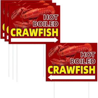 Imagem de Kathfly Pacote com 3 placas de jardim de lagostins cozidos a quente dupla face 15,7 x 12 polegadas plástico corrugado placas de comida lagosta com estacas, decoração temática ao ar livre