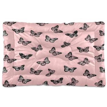 Imagem de CEBUGI Cama para cães de 91 x 61 cm, lavável, respirável, tapete para animais de estimação com fundo antiderrapante, borboletas pretas para cães pequenos e médios