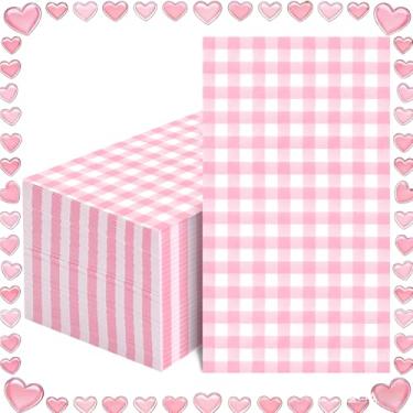Imagem de 100 guardanapos de guingão rosa descartáveis - guardanapos de papel xadrez rosa e branco - guardanapos de jantar xadrez para meninas, mulheres, casamento, aniversário, chá de bebê, piquenique, artigos