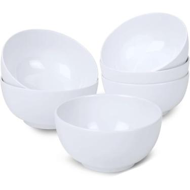 Imagem de AntoKueh Tigelas de cereais brancas de 15 cm, 737 g, grandes tigelas redondas de cerâmica, conjunto de 6, tigela de porcelana profunda para cereal, salada, macarrão, máquina de lavar louça/micro-ondas