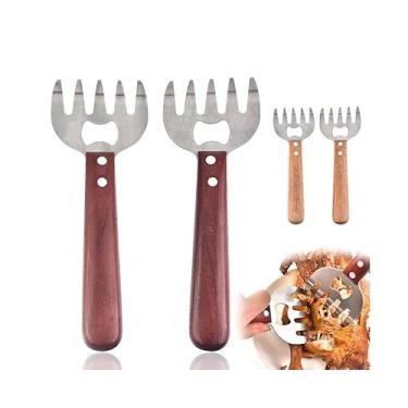 Imagem de Garfos de Churrasco Mincer 2 peças - Garras Carne Aço Inoxidável com Cabo Madeira resistente ao Calor Grip Ergonômico Fácil Limpar Ideal para Ferramen