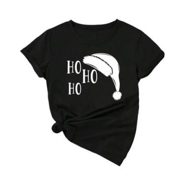 Imagem de Camiseta Feminina plus Size Com Estampa De Papai Noel Para O Natal, Mo