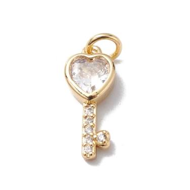 Imagem de LiQunSweet 20 peças de berloques em forma de chave de coração de zircônia cúbica de latão, cor dourada, amuletos em forma de coração para joias faça você mesmo, pulseira, colar, brinco, bolsa