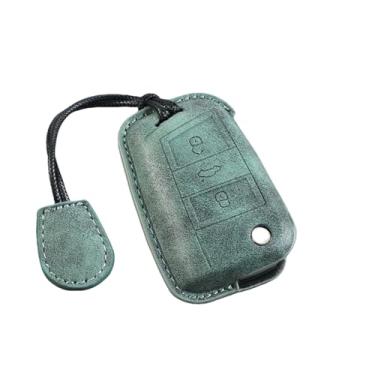 Imagem de Capa de couro para chave de carro, protetor de suporte compatível com vw golf 7 mk7 vii tiguan mk2 polo passat jetta lavida acessório(B-green keyring)