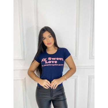 Imagem de Blusa feminina estampada Meu doce amor - GK TODA BELA, Azul marinho, G