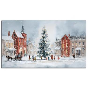 Imagem de Pôster quadrado de paisagem urbana de arte de parede de Natal para casa conjunto de 1 decorações não ramificadas 68,5 x 40,6 cm