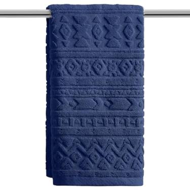 Imagem de Artoid Mode 1 peça azul marinho 3D design geométrico jacquard toalhas de mão para banheiro, 100% algodão macio absorvente toalha de decoração de banheiro, 14,7 x 29,5 polegadas