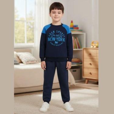 Imagem de Conjunto Moletom Infantil Masculino Inverno New York  Blusa e Calça Re
