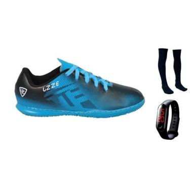 Imagem de Chuteira Futsal Quadra UZ Costurada + Meião Futebol + Relógio Digital 