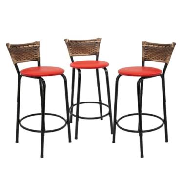 Imagem de Kit 3 Banquetas Banco 60cm Para Casa Balcão Bancada Área de Lazer Barzinhos Cozinha Gourmet Piscina(Assento Vermelho)