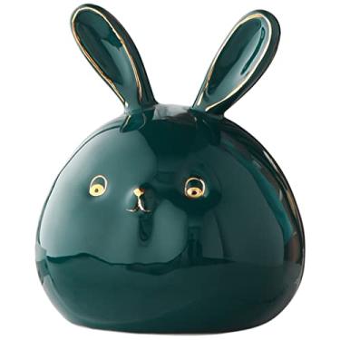 Imagem de Cofrinho cofrinho cofrinho animal em forma de coelhinho, decoração de casa estilo nórdico, cofre de moedas de cerâmica criativo, caixa de economia de design simples, dentro e fora (cor: verde, tamanho