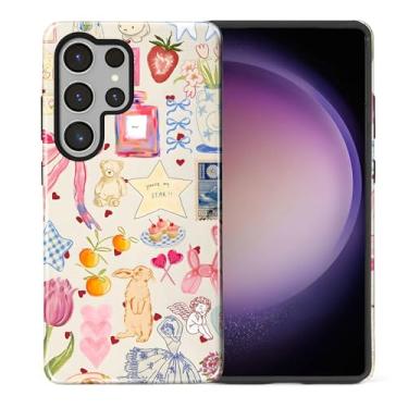Imagem de Goodsprout Capa para Samsung Galaxy S25 Ultra, silicone TPU de camada dupla + PC rígido, à prova de choque e resistente a arranhões, colagem de adesivos fofos estilo desenhado à mão